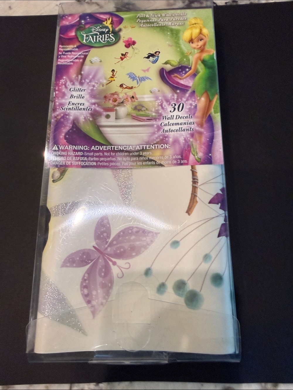 Purple Glitter Butterfly Wall Decals - 30-Pack Tinkerbell